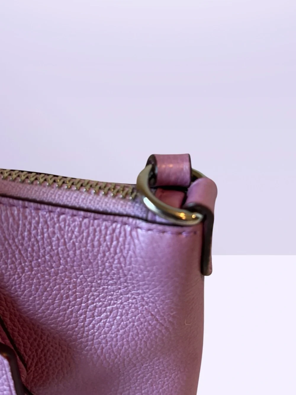 Coach Mini Kelsey Satchel in a metallic lilac purple pebbled leather